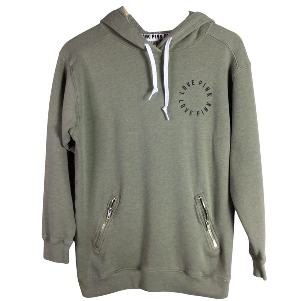 Victoria’s Secret PINK Hoodie Olive Green zipper pockets XS